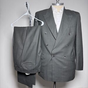 Zeidler & Zeidler Suit Mens 42L W34 Grey‎ Micro-check Double Breasted Vintage